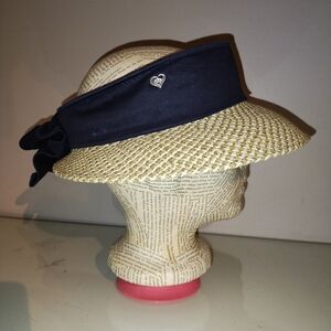 Straw Sun Visor Hat with Navy Band